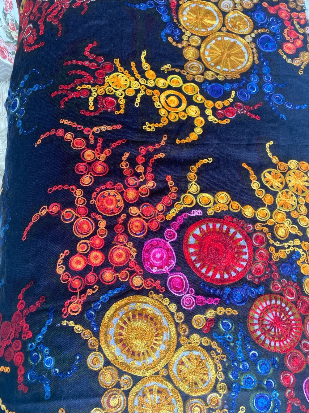 Boho, Artsy Wrap, Shawl, Scarf , Embroidered, Crewel Work, Blanket Scarf